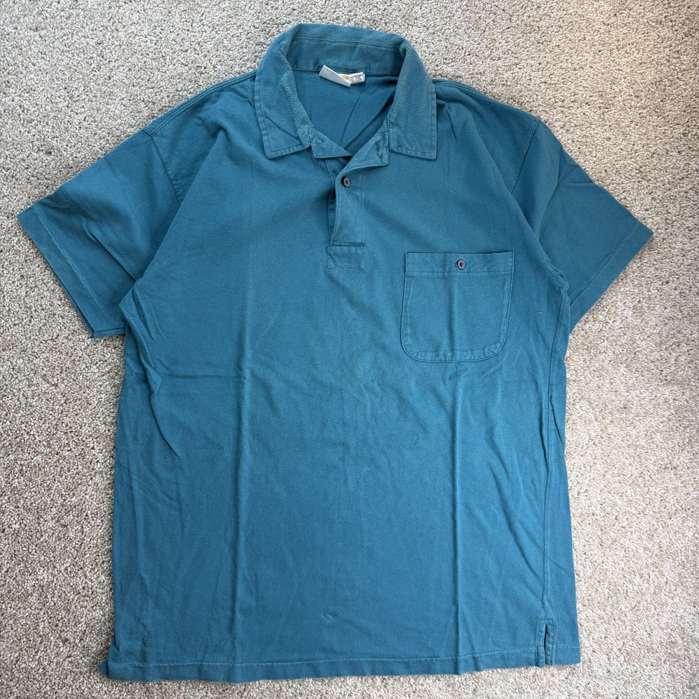 London Fog Polo Shirt Mens L Blue Solid Cotton Jersey Short Sleeve Pocket